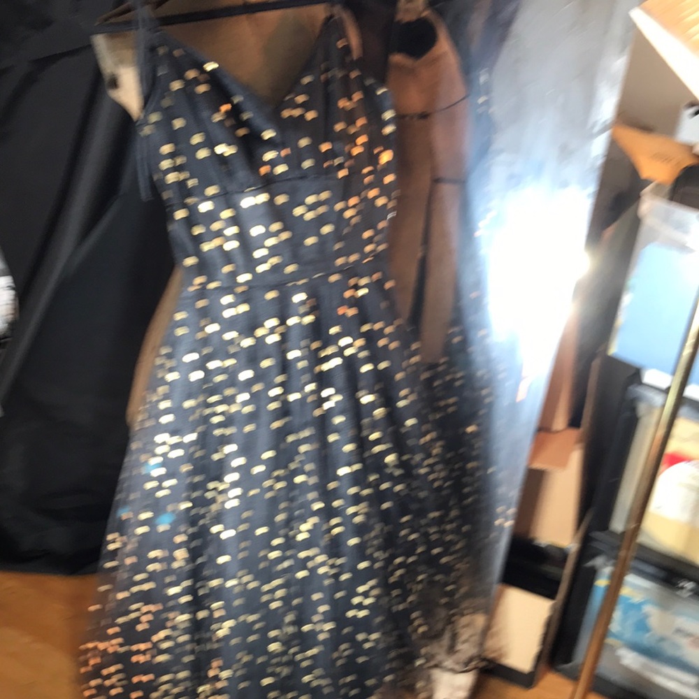 Black/gold polkadot tulle dress